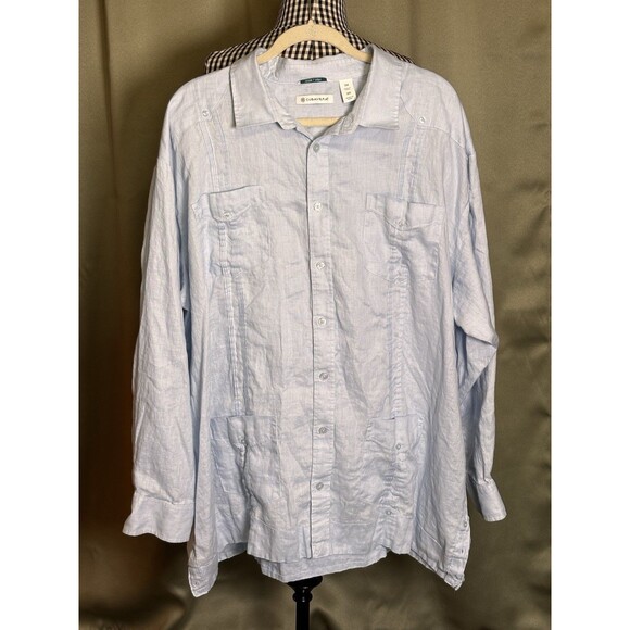 Cubavera 100% Linen Havana Shirt Men's 3X Button Front Blue Long Sleeve - Picture 1 of 8